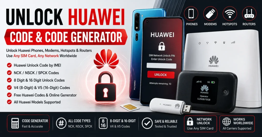 Huawei unlock code and unlock code generator for phones, modems, hotspots and routers