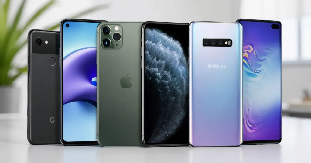 Cell phones from different brands and models