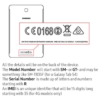 Samsung tablet Serial Number