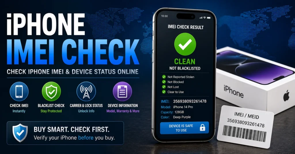 iPhone IMEI check showing device status and blacklist verification