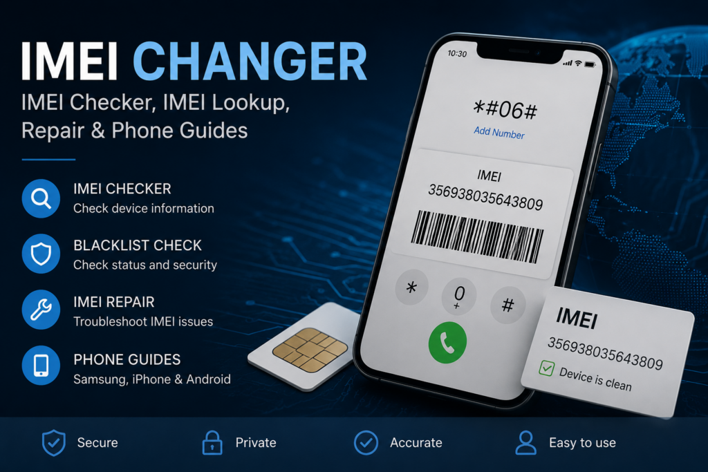 IMEI Changer Hub with IMEI checker, repair tools and phone guides