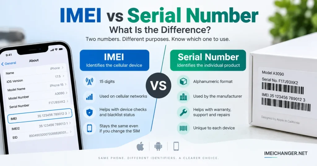 IMEI vs serial number comparison showing the differences between phone identifiers