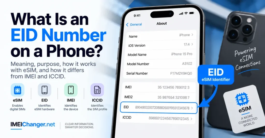 What is an EID number on a phone showing the EID eSIM identifier on an iPhone