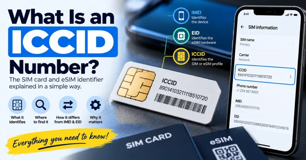 What Is an ICCID Number showing a SIM card ICCID and phone SIM information