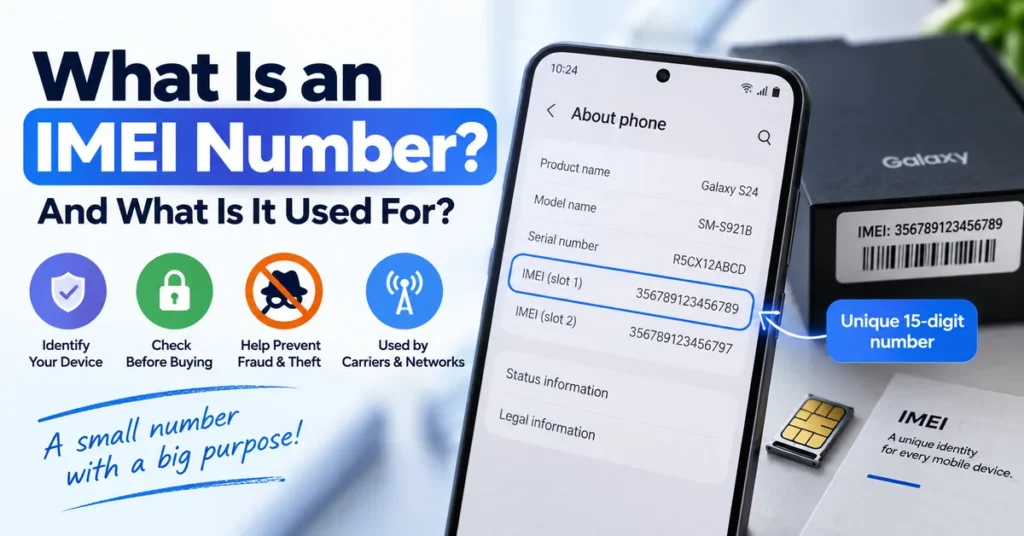 What is an IMEI number and what is it used for on a mobile phone